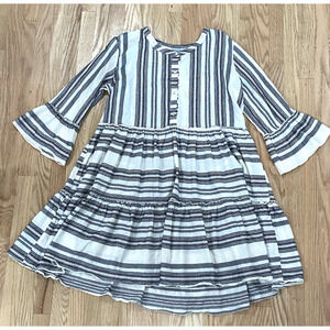 Grand Greece Black White Striped Boho Tunic Dress Size 2 Cotton Made in Greece
